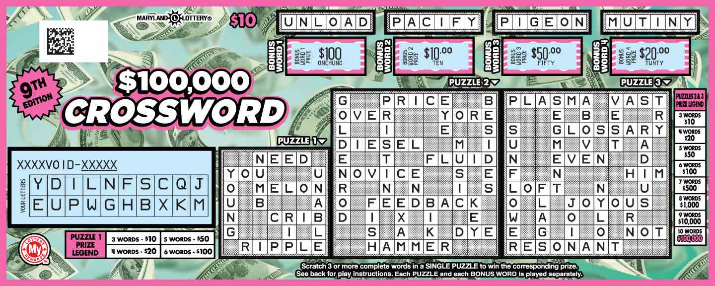 $100,000 Crossword scratchcard - game number #762 - front-scratched