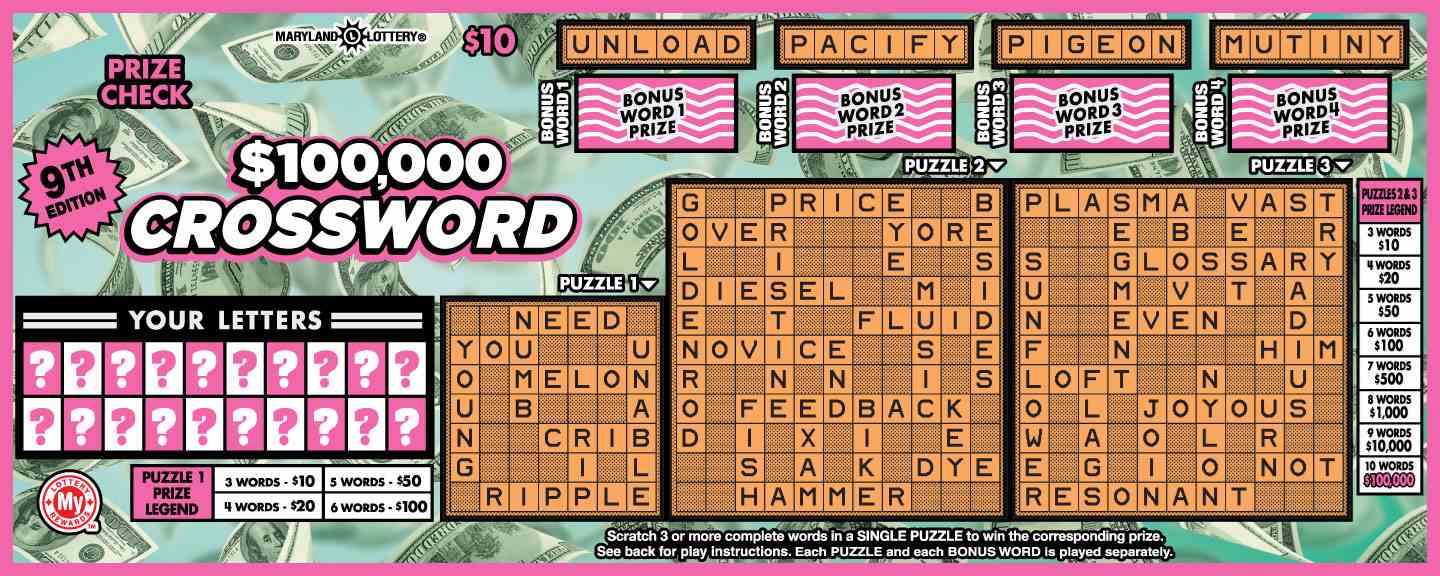$100,000 Crossword scratchcard - game number #762 - front