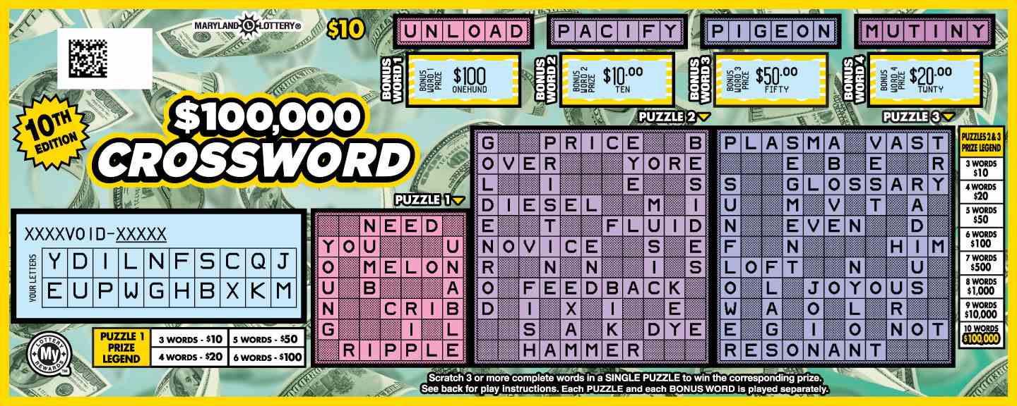 $100,000 Crossword scratchcard - game number #815 - front-scratched