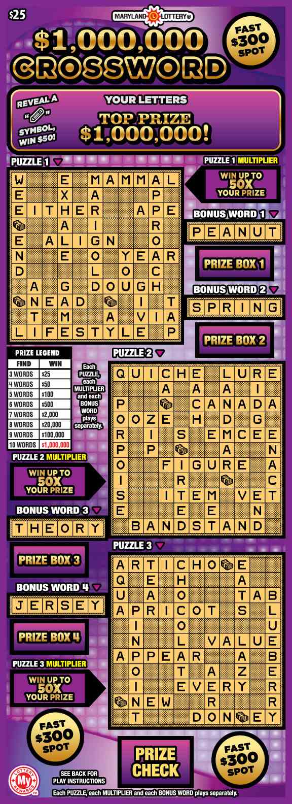 $1,000,000 Crossword scratchcard - game number #788 - front