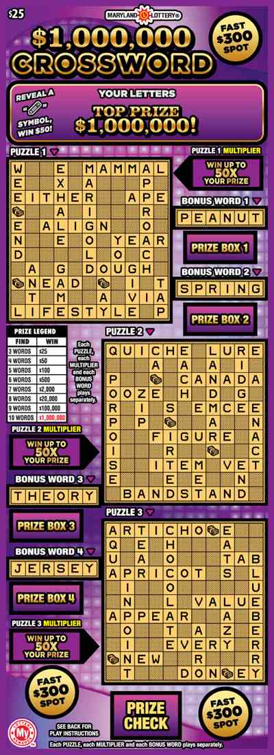 $1,000,000 Crossword scratchcard - game number #788 - front