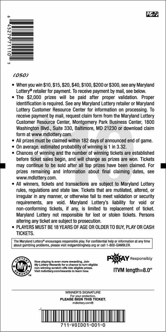 $2,000 Large scratchcard - game number #711 - back
