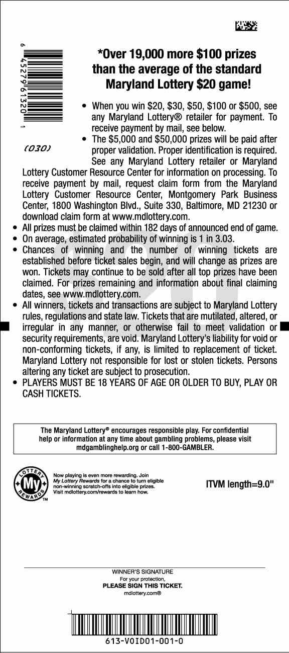 $50,000 Cash scratchcard - game number #613 - back
