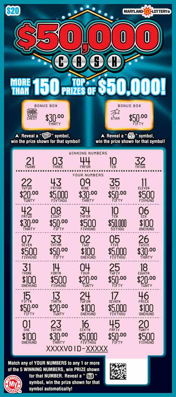 $50,000 Cash scratchcard - game number #613 - front-scratched
