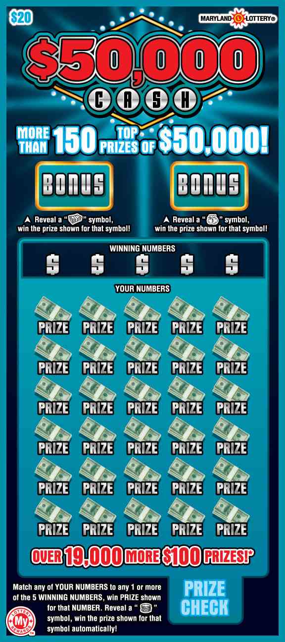 $50,000 Cash scratchcard - game number #613 - front