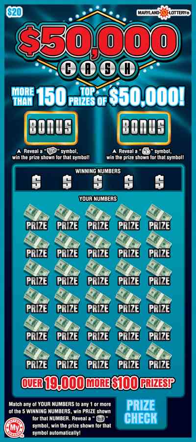 $50,000 Cash scratchcard - game number #613 - front
