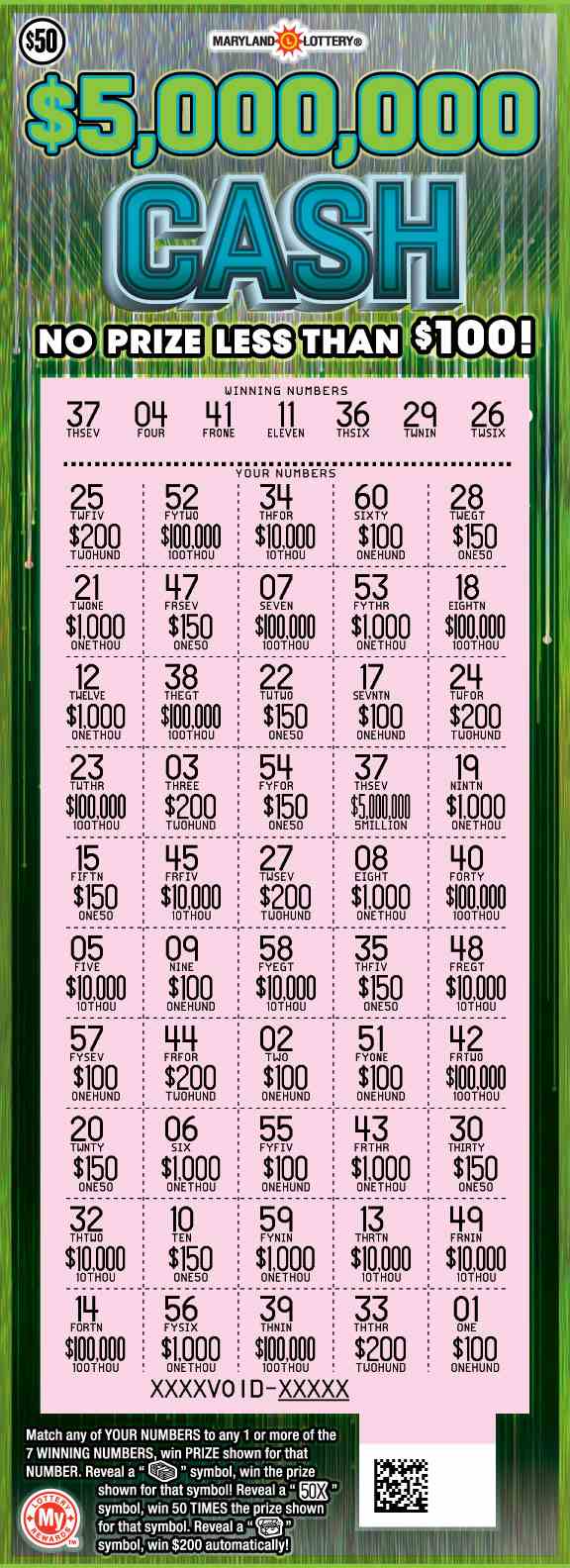$5,000,000 Cash scratchcard - game number #681 - front-scratched
