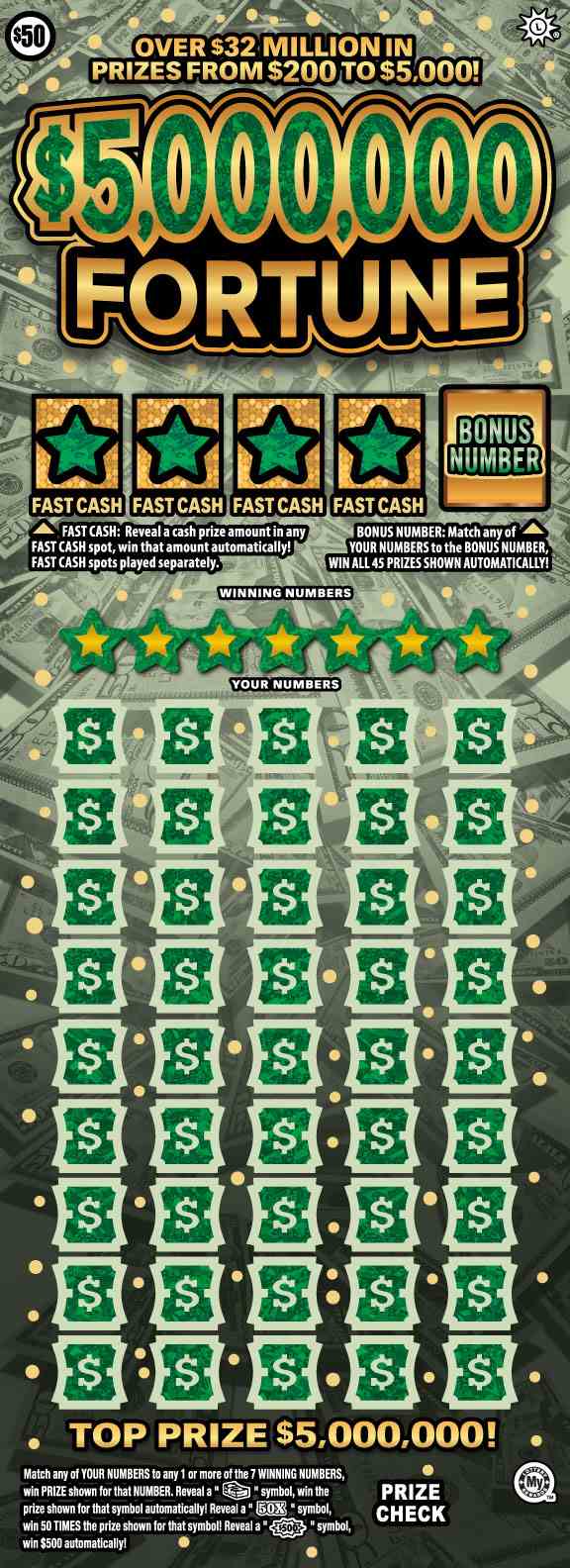 $5,000,000 Fortune scratchcard - game number #734 - front