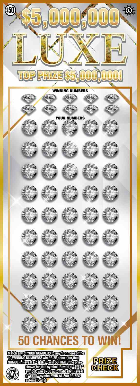 $5,000,000 Luxe scratchcard - game number #789 - front