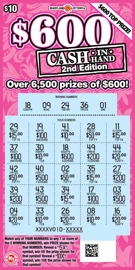 $600 Cash In Hand scratchcard - game number #646 - front-scratched