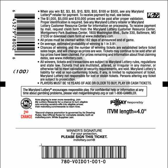 10X The Cash scratchcard - game number #780 - back