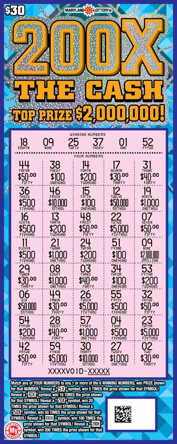 200X The Cash scratchcard - game number #671 - front-scratched