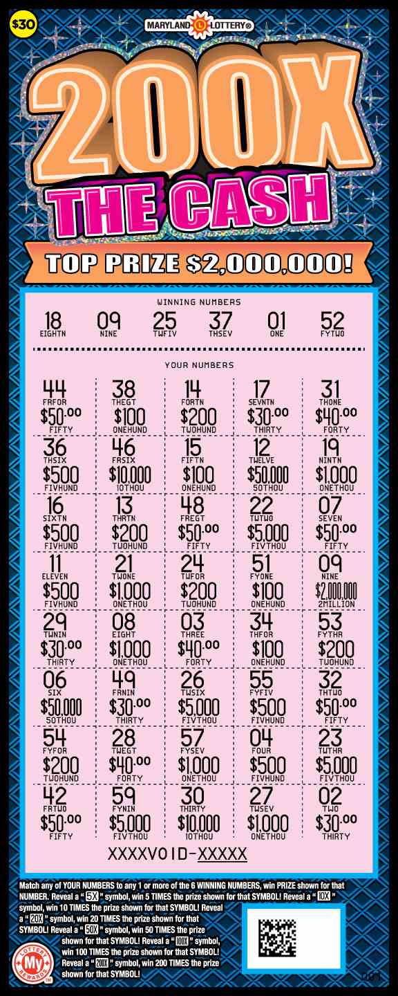 200X The Cash scratchcard - game number #777 - front-scratched