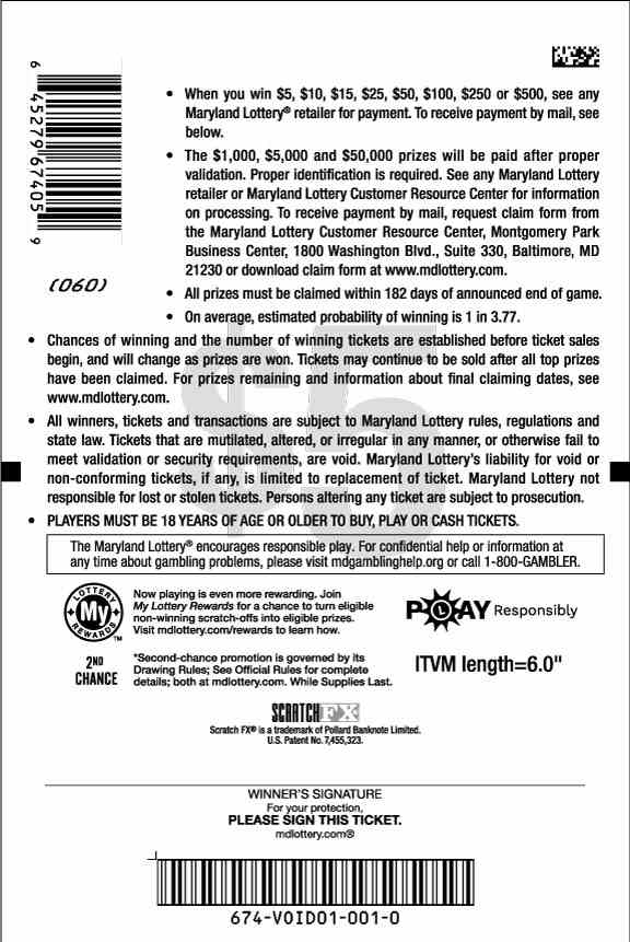 20X The Cash scratchcard - game number #674 - back