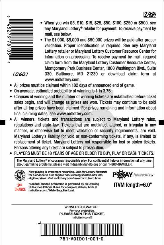 20X The Cash scratchcard - game number #781 - back