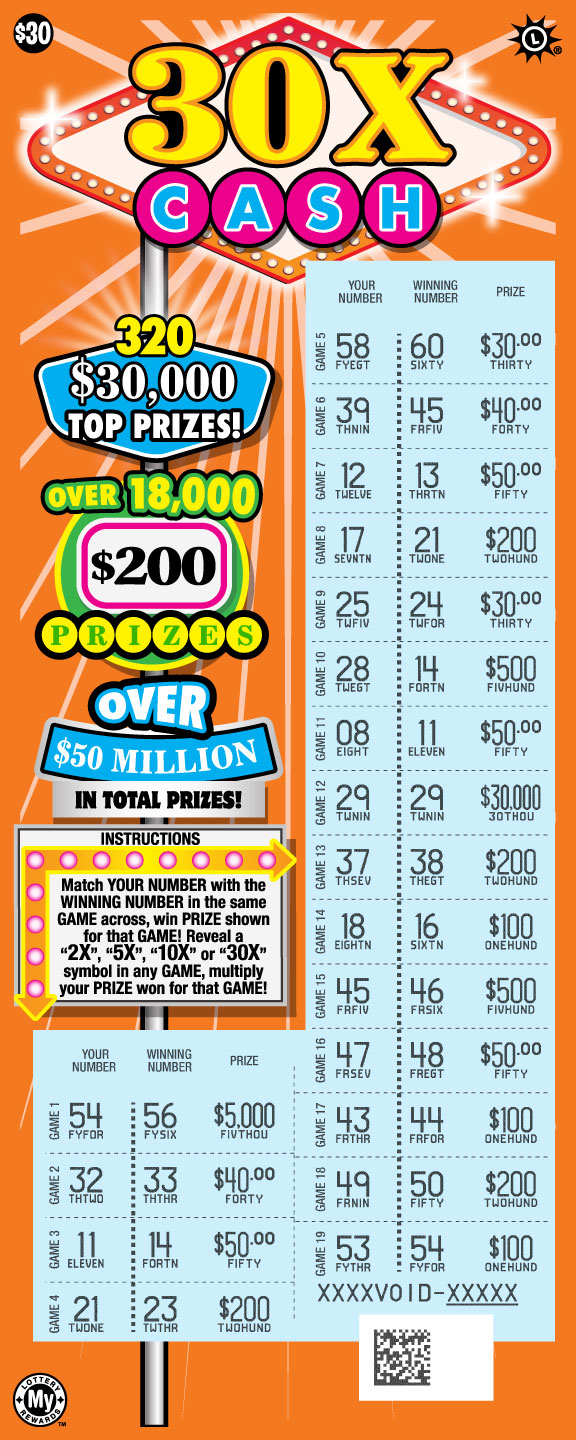 30X Cash scratchcard - game number #819 - front-scratched