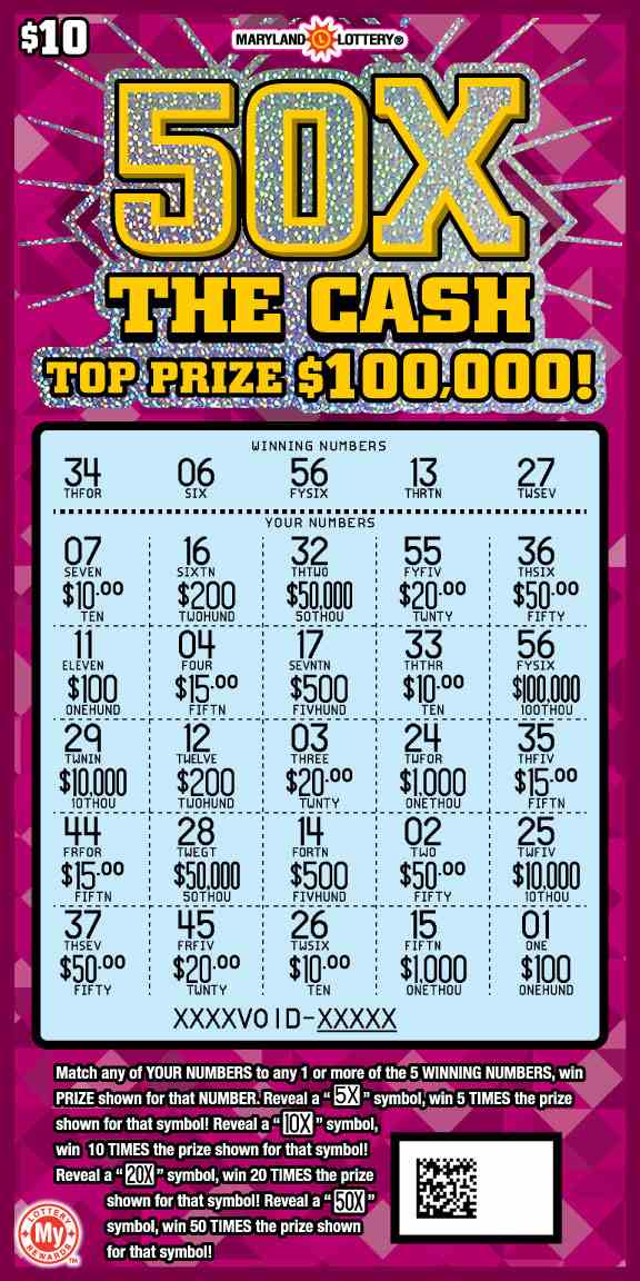50X The Cash scratchcard - game number #675 - front-scratched