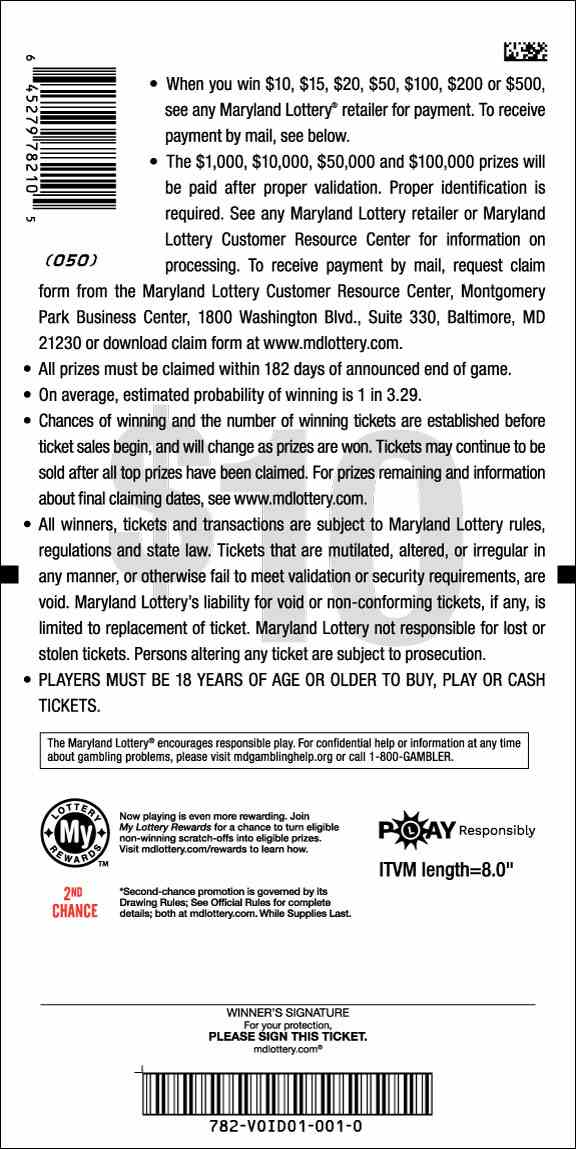 50X The Cash scratchcard - game number #782 - back