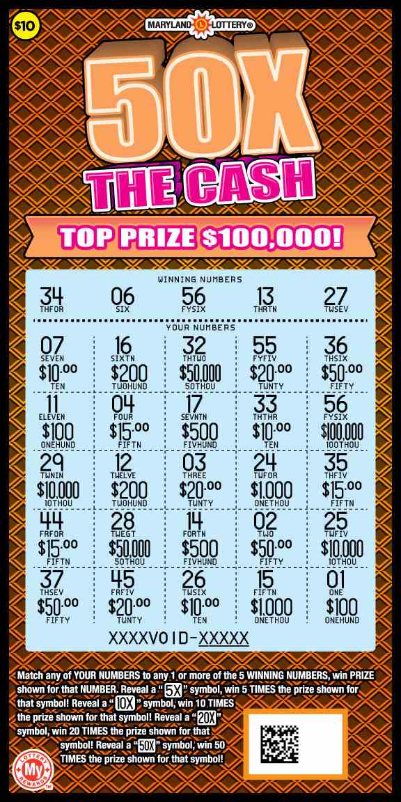50X The Cash scratchcard - game number #782 - front-scratched