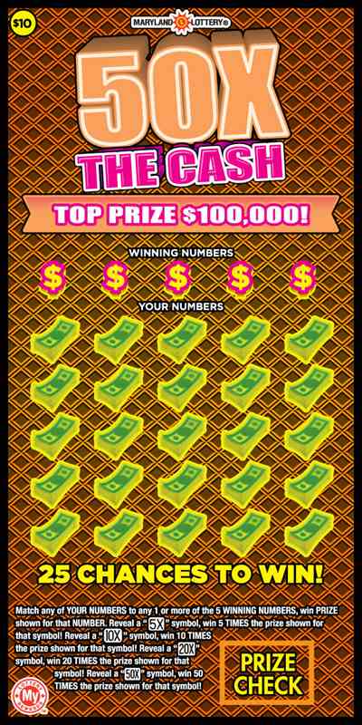 50X The Cash scratchcard - game number #782 - front