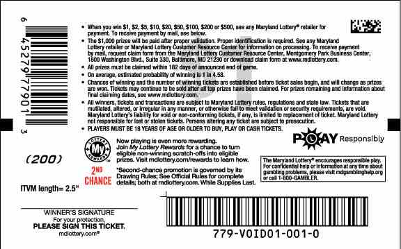 5X The Cash scratchcard - game number #779 - back