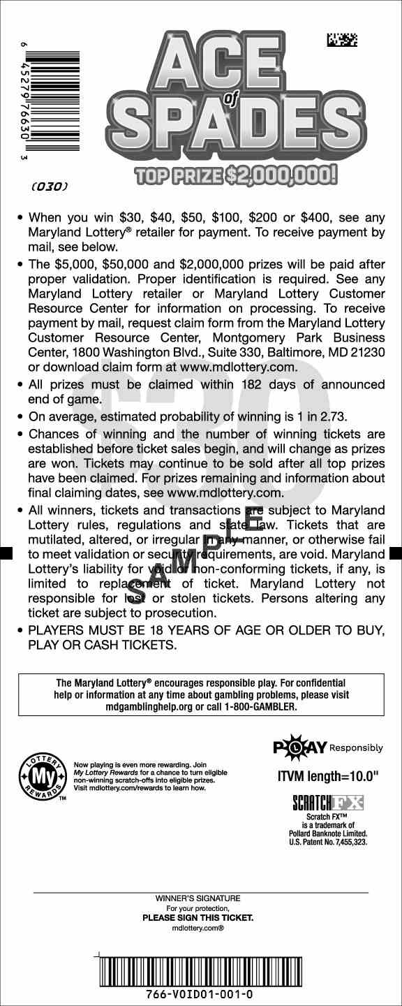 Ace Of Spades scratchcard - game number #766 - back