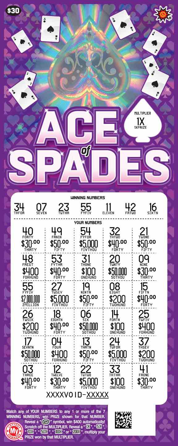 Ace Of Spades scratchcard - game number #766 - front-scratched