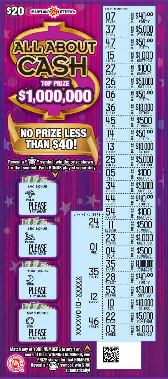 All About Cash scratchcard - game number #758 - front-scratched