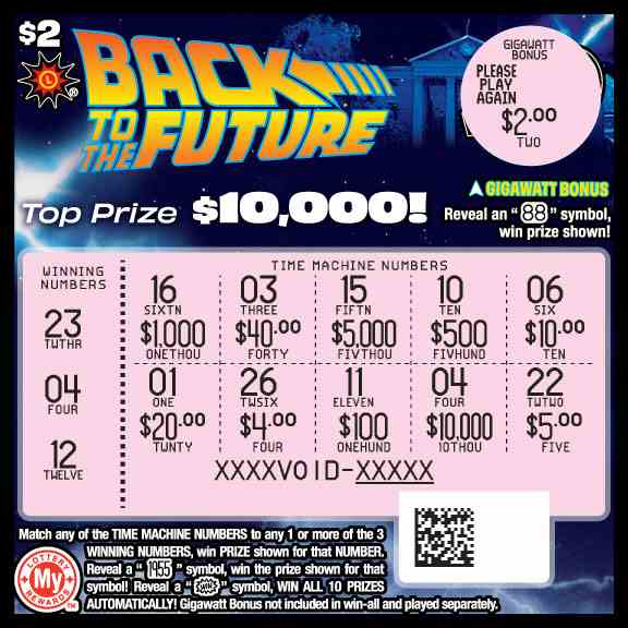 Back To The Future scratchcard - game number #736 - front-scratched