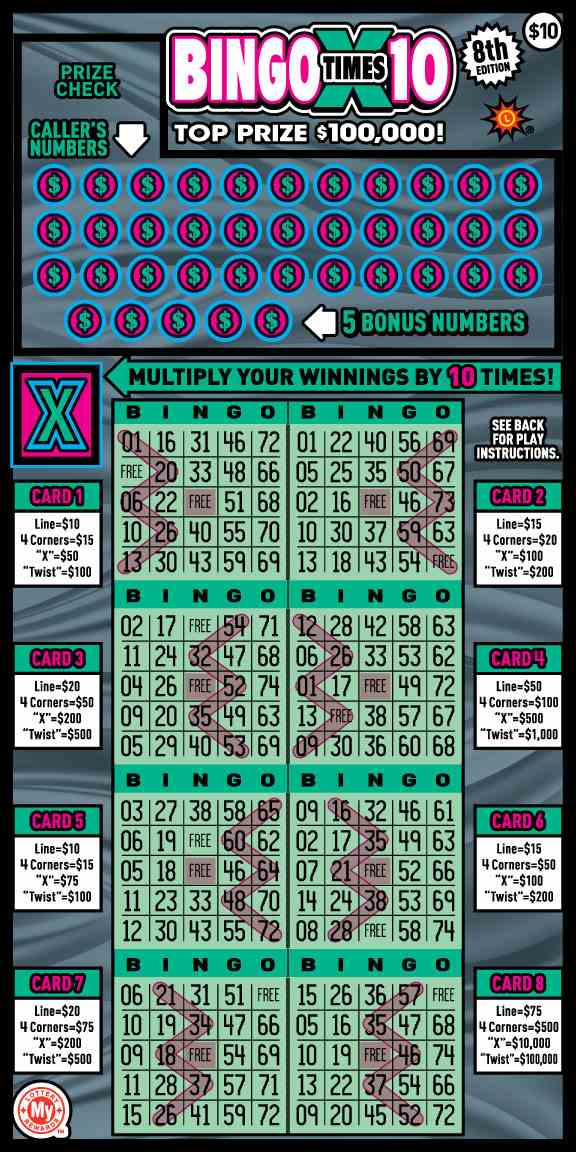 Bingo X10 scratchcard - game number #738 - front