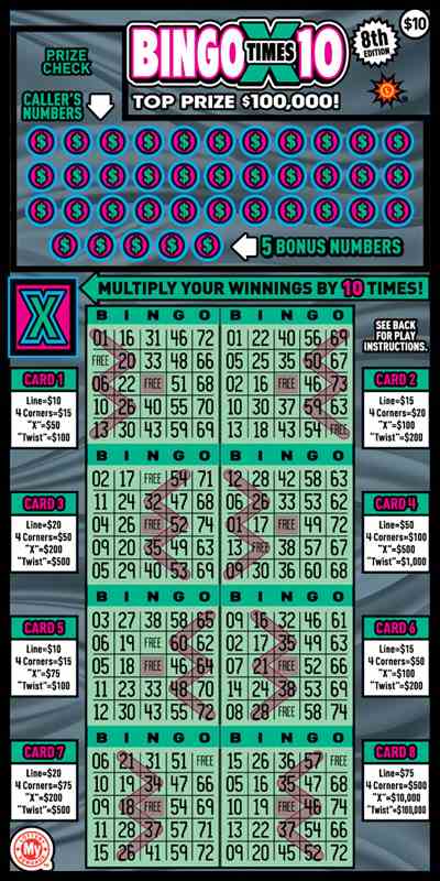 Bingo X10 scratchcard - game number #738 - front