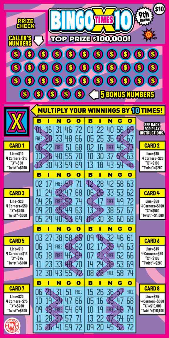 Bingo X10 scratchcard - game number #792 - front