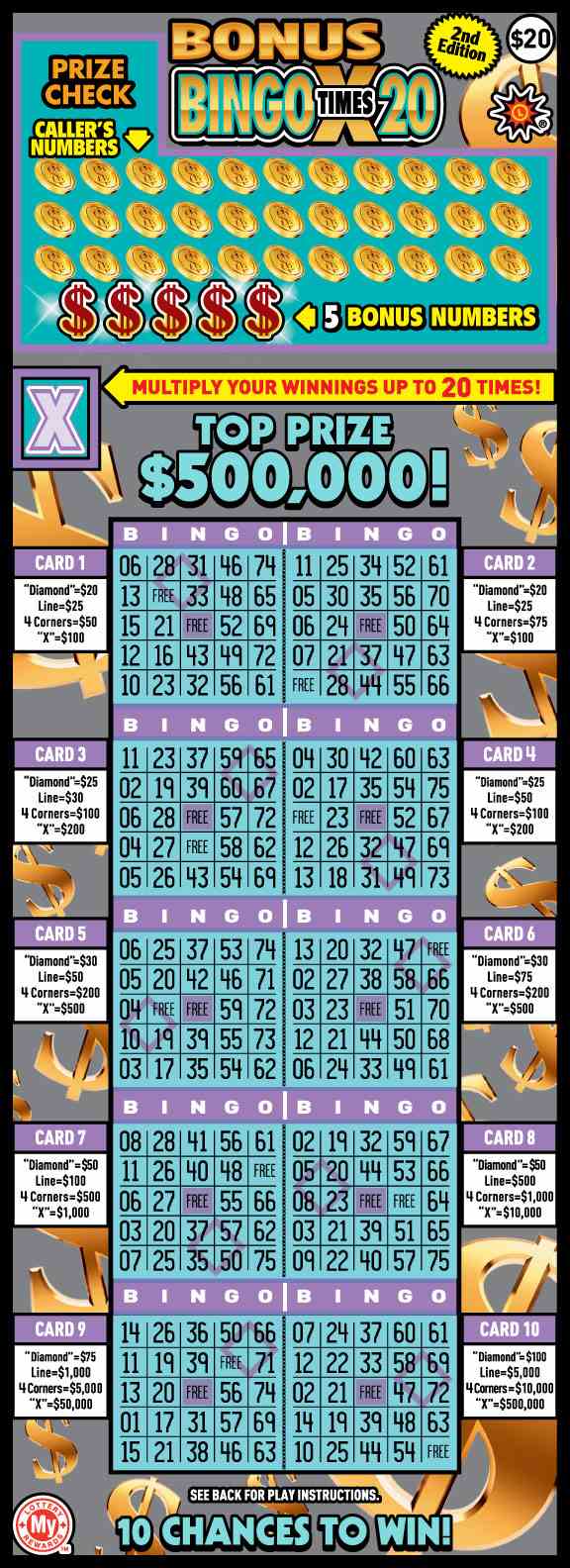 Bonus Bingo X20 scratchcard - game number #726 - front