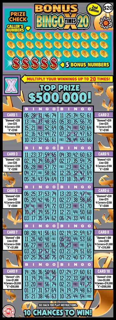 Bonus Bingo X20 scratchcard - game number #726 - front