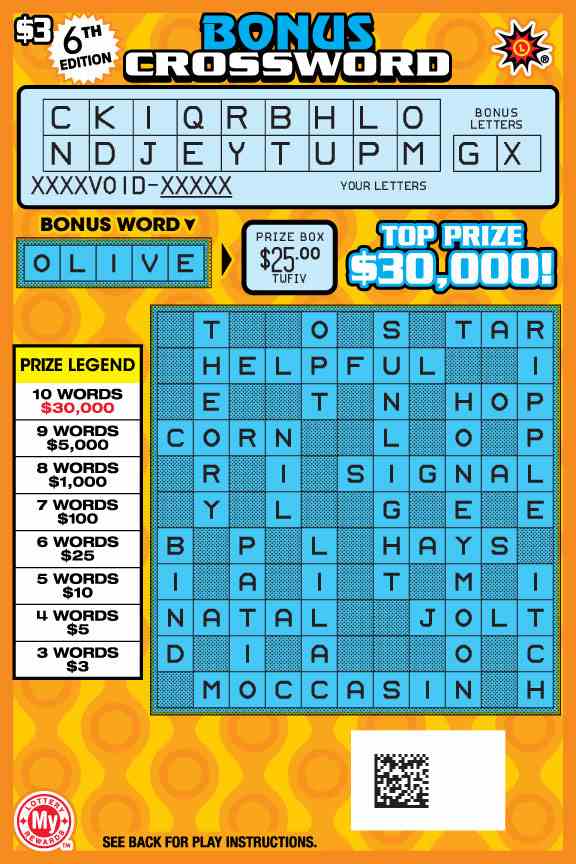 Bonus Crossword scratchcard - game number #677 - front-scratched