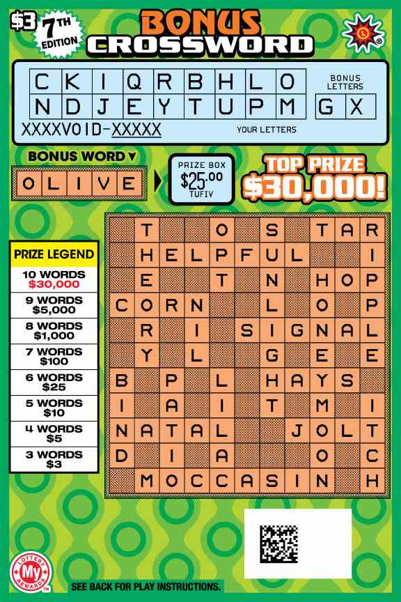 Bonus Crossword scratchcard - game number #731 - front-scratched