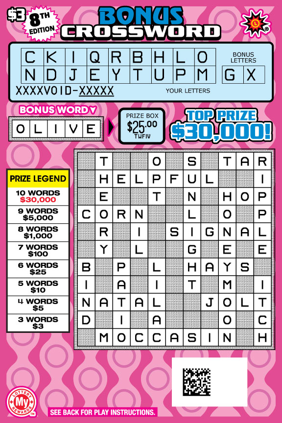 Bonus Crossword scratchcard - game number #784 - front-scratched