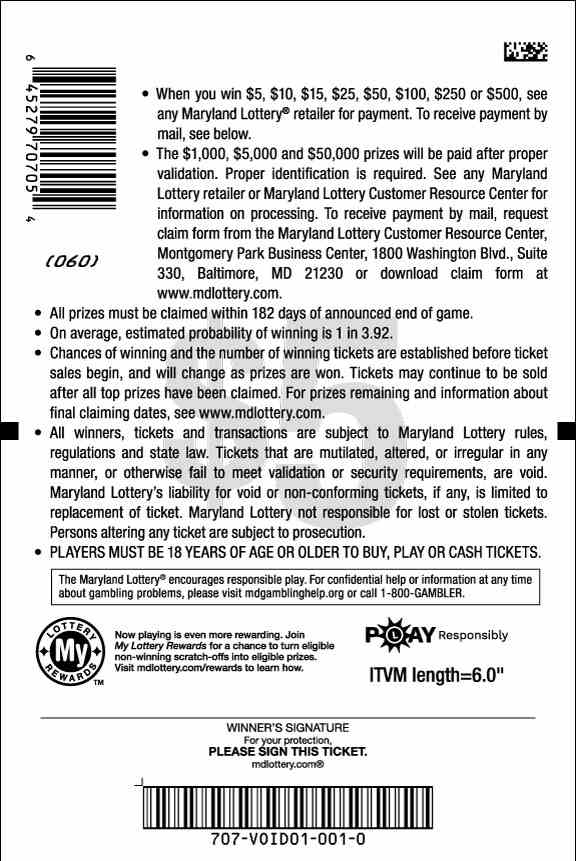 Ca$H Plu$ scratchcard - game number #707 - back