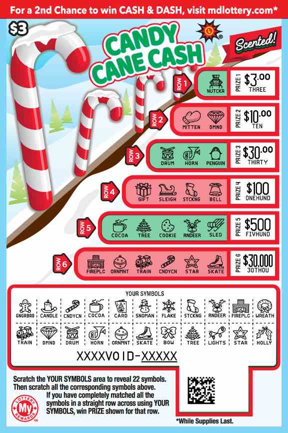 Candy Cane Cash scratchcard - game number #769 - front-scratched
