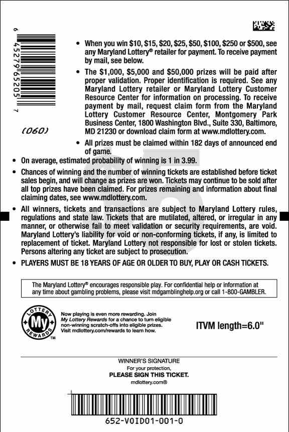 Cash Boom scratchcard - game number #652 - back