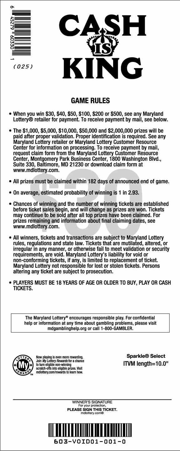 Cash Is King scratchcard - game number #603 - back