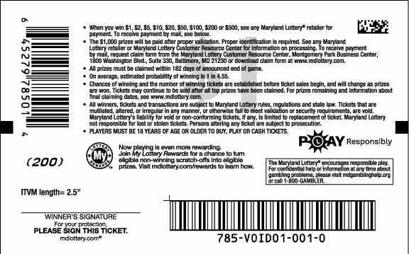 Cash Tripler scratchcard - game number #785 - back