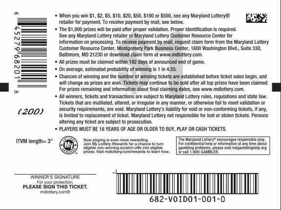 Corner Payout scratchcard - game number #682 - back