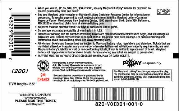 Cozy Cash scratchcard - game number #820 - back
