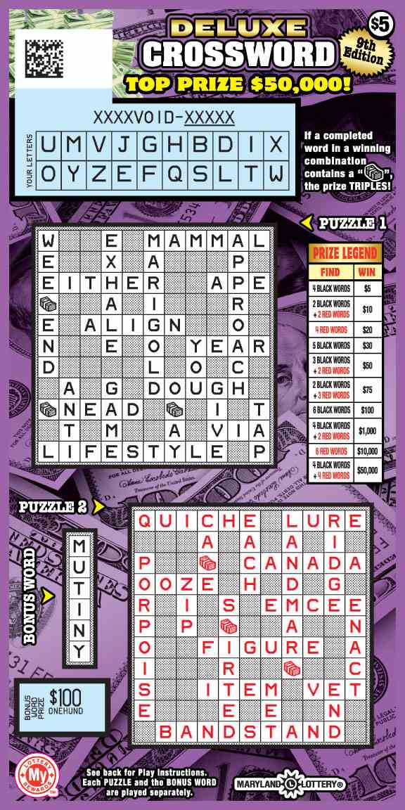 Deluxe Crossword scratchcard - game number #710 - front-scratched