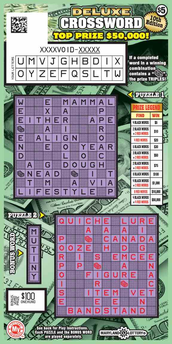 Deluxe Crossword scratchcard - game number #763 - front-scratched