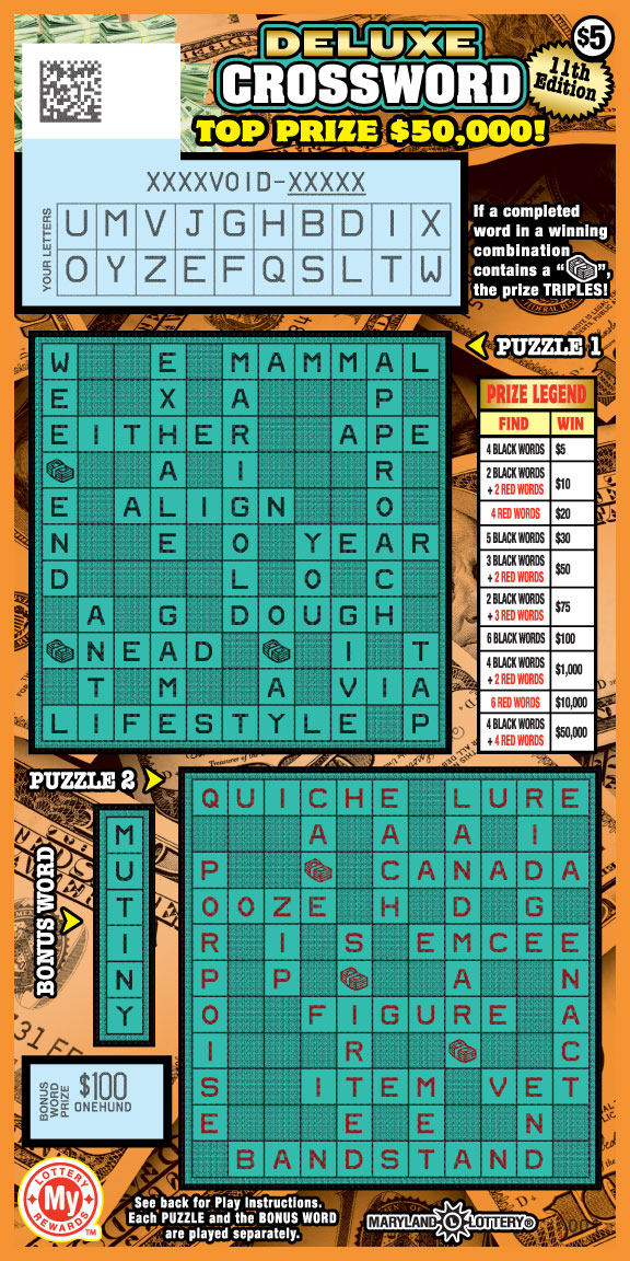 Deluxe Crossword scratchcard - game number #816 - front-scratched