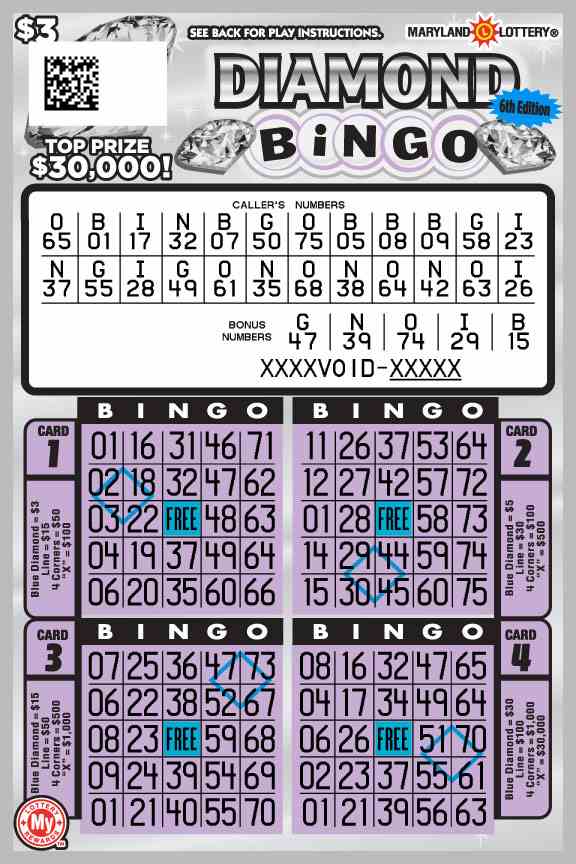 Diamond Bingo scratchcard - game number #749 - front-scratched