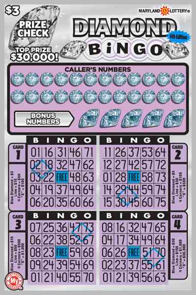 Diamond Bingo scratchcard - game number #749 - front