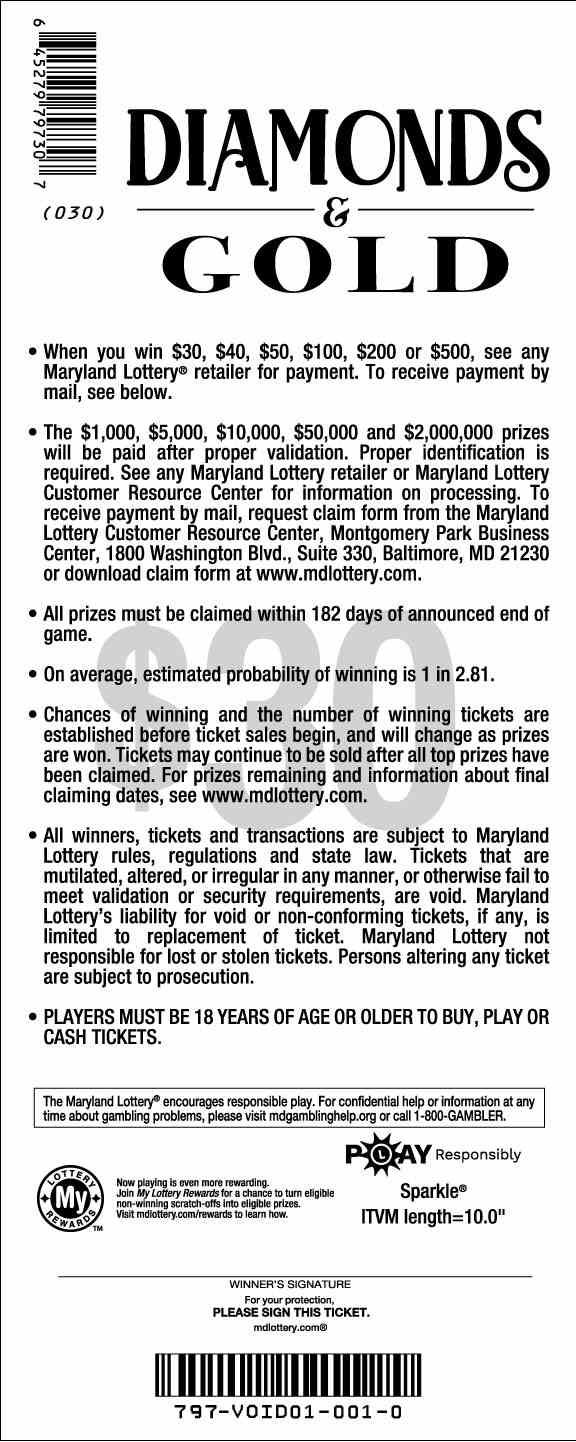 Diamonds & Gold scratchcard - game number #797 - back